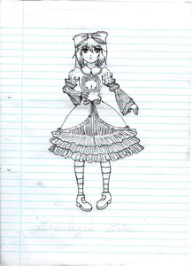 Rating: Safe Score: 0 Tags: 1girl bare_shoulders bow detached_sleeves dress frills full_body hair_bow image monochrome pantyhose shoes solo souseiseki standing striped striped_legwear traditional_media User: admin