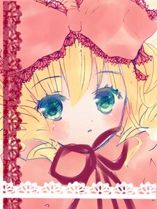 Rating: Safe Score: 0 Tags: 1girl bangs blonde_hair bow close-up face frills hinaichigo image lace looking_at_viewer ribbon short_hair solo underwear User: admin