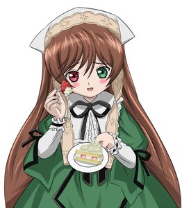 Rating: Safe Score: 0 Tags: 1girl :d artist_request blush brown_hair cake dress food fruit green_dress green_eyes head_scarf heterochromia holding image long_hair long_sleeves looking_at_viewer open_mouth pastry plate red_eyes ribbon rozen_maiden simple_background smile solo strawberry suiseiseki very_long_hair white_background User: admin