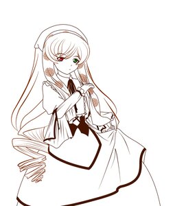 Rating: Safe Score: 0 Tags: 1girl dress flower frills green_eyes hat heterochromia image long_hair long_sleeves looking_at_viewer monochrome red_eyes rose shinku simple_background solo suiseiseki twintails very_long_hair User: admin