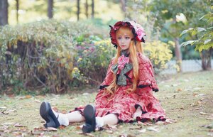 Rating: Safe Score: 0 Tags: 1girl blonde_hair blue_eyes blurry bonnet bow day depth_of_field doll_joints dress flower frills grass long_hair looking_at_viewer outdoors photo red_dress rose shinku sitting solo white_legwear User: admin