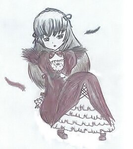 Rating: Safe Score: 0 Tags: 1girl bangs bird blush dress feathers frills full_body image long_hair long_sleeves looking_at_viewer monochrome ribbon sitting solo suigintou User: admin