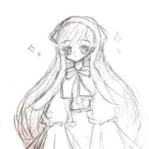 Rating: Safe Score: 0 Tags: 1girl bow dress hairband image long_hair long_sleeves looking_at_viewer monochrome ribbon simple_background sketch solo sparkle sparkle_background striped suiseiseki very_long_hair white_background User: admin