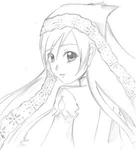 Rating: Safe Score: 0 Tags: 1girl greyscale image long_hair looking_at_viewer looking_back monochrome sketch solo suiseiseki towel upper_body veil User: admin