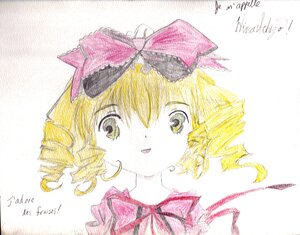 Rating: Safe Score: 0 Tags: 1girl blonde_hair blush bow character_name dated green_eyes hat hina_ichigo hinaichigo image looking_at_viewer pink_bow portrait smile solo striped striped_background traditional_media User: admin