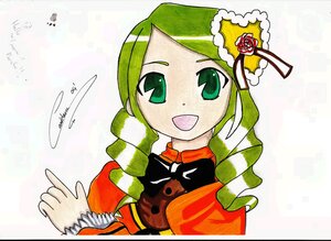 Rating: Safe Score: 0 Tags: 1girl :d drill_hair green_eyes green_hair image kanaria long_hair long_sleeves looking_at_viewer open_mouth smile solo twin_drills upper_body User: admin