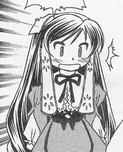 Rating: Safe Score: 0 Tags: 1girl blush emphasis_lines fishnets greyscale image long_hair long_sleeves monochrome ribbon solo suiseiseki surprised very_long_hair User: admin