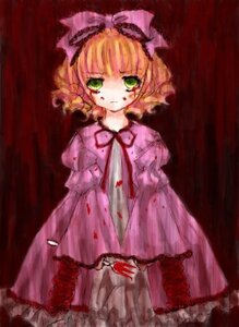 Rating: Safe Score: 0 Tags: 1girl artist_request blonde_hair blood blood_on_face bloody_clothes bow crying crying_with_eyes_open curtains dress empty_eyes english_text fork frills green_eyes hair_bow hina_ichigo hinaichigo image long_sleeves looking_at_viewer pink_bow pink_dress profanity rozen_maiden short_hair solo tears User: admin
