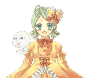 Rating: Safe Score: 0 Tags: 1girl :d ahoge blush bow dress drill_hair frills green_eyes green_hair hat image kanaria long_sleeves open_mouth puffy_sleeves ribbon rose simple_background smile solo twin_drills upper_body white_background yellow_dress User: admin