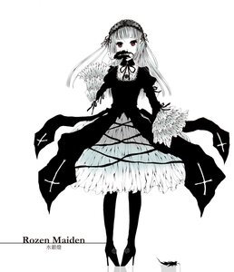 Rating: Safe Score: 0 Tags: 1girl dress feathers flower frills full_body hairband high_heels image long_hair long_sleeves looking_at_viewer monochrome pantyhose ribbon rose simple_background solo spot_color standing suigintou white_background wings User: admin