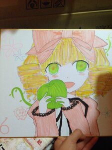 Rating: Safe Score: 0 Tags: 1girl blonde_hair bow drill_hair food fruit green_eyes hat hina_ichigo hinaichigo image marker_(medium) photo shikishi solo traditional_media twin_drills User: admin