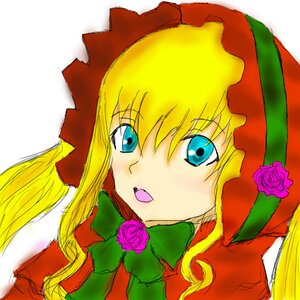 Rating: Safe Score: 0 Tags: 1girl blonde_hair blue_eyes bonnet bow bowtie flower green_bow green_neckwear image long_hair long_sleeves looking_at_viewer open_mouth pink_flower pink_rose rose shinku sidelocks simple_background solo white_background User: admin