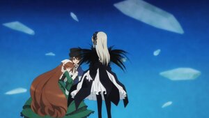 Rating: Safe Score: 0 Tags: 3girls brown_hair dress green_dress hat holding_hands image long_hair long_sleeves multiple multiple_girls sky suigintou suiseiseki tagme very_long_hair User: admin