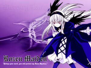 Rating: Safe Score: 0 Tags: 1girl black_wings copyright_name detached_collar dress flower frilled_sleeves frills hairband image lolita_hairband long_hair long_sleeves looking_at_viewer purple_background ribbon rose solo suigintou wings User: admin
