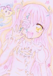 Rating: Safe Score: 0 Tags: 1girl dress flower image kirakishou long_hair open_mouth pink_hair rose smile solo star_(symbol) traditional_media two_side_up ultimate_madoka yellow_eyes User: admin