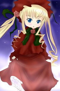 Rating: Safe Score: 0 Tags: 1girl :o blonde_hair blue_eyes blush bonnet bow bowtie dress drill_hair flower green_bow image long_hair long_sleeves pink_rose red_dress rose shinku sidelocks solo twintails User: admin