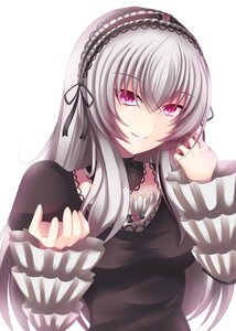 Rating: Safe Score: 0 Tags: 1girl black_dress detached_collar dress eyebrows_visible_through_hair frilled_sleeves frills hairband image lolita_hairband long_hair long_sleeves looking_at_viewer pink_eyes silver_hair simple_background smile solo suigintou upper_body white_background User: admin