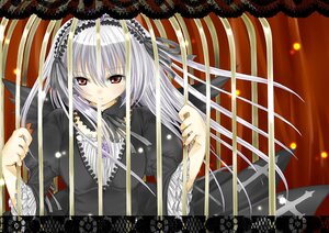 Rating: Safe Score: 3 Tags: 1girl black_ribbon cage commentary_request dress frills gothic_lolita hairband image lolita_fashion long_hair long_sleeves looking_at_viewer niwaka_yuan purple_eyes red_eyes ribbon rozen_maiden silver_hair solo suigintou upper_body white_hair wings User: admin