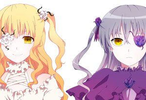 Rating: Safe Score: 0 Tags: 2girls barasuishou blonde_hair dress eyepatch flower hair_flower hair_ornament image kirakishou long_hair multiple_girls pair ribbon rose silver_hair white_flower white_rose yellow_eyes User: admin