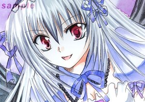 Rating: Safe Score: 0 Tags: 1girl :d bare_shoulders breasts dress hair_ribbon image long_hair looking_at_viewer open_mouth red_eyes ribbon silver_hair smile solo suigintou traditional_media User: admin