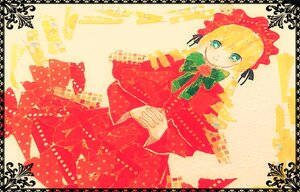 Rating: Safe Score: 0 Tags: 1girl bangs blonde_hair blue_eyes bonnet bow bowtie capelet dress drill_hair flower green_bow green_neckwear image long_hair long_sleeves looking_at_viewer own_hands_together red_dress rose shinku solo User: admin