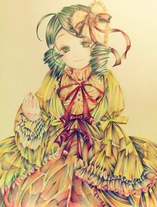 Rating: Safe Score: 0 Tags: 1girl auto_tagged dress flower frills green_eyes green_hair hair_ornament hat image kanaria long_sleeves looking_at_viewer puffy_sleeves ribbon short_hair simple_background smile solo traditional_media watercolor_(medium) yellow_dress User: admin