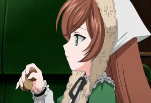 Rating: Safe Score: 0 Tags: 1girl braid brown_hair dress food frills from_side green_dress green_eyes holding image long_hair long_sleeves neck_ribbon profile ribbon solo suiseiseki upper_body User: admin