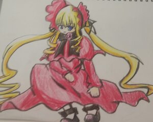 Rating: Safe Score: 0 Tags: 1girl blonde_hair blue_eyes blurry blurry_foreground bow depth_of_field dress drill_hair full_body image long_hair long_sleeves looking_at_viewer photo pink_dress red_dress shinku solo standing twintails very_long_hair User: admin