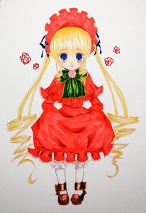 Rating: Safe Score: 0 Tags: 1girl blonde_hair bloomers blue_eyes blush bonnet bow bowtie dress drill_hair flower full_body green_bow green_neckwear image long_hair long_sleeves looking_at_viewer marker_(medium) red_capelet red_dress rose shinku shoes sidelocks simple_background solo standing traditional_media twin_drills twintails underwear very_long_hair white_legwear User: admin