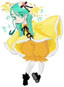 Rating: Safe Score: 0 Tags: 1girl dress drill_hair frills full_body green_eyes green_hair image kanaria musical_note pantyhose ribbon smile solo standing striped twin_drills vertical_stripes yellow_dress User: admin