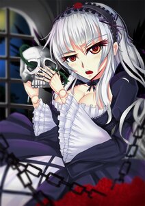 Rating: Safe Score: 0 Tags: 1girl blush breasts chain cleavage dress flower frills gothic_lolita hairband image joints lolita_fashion long_hair medium_breasts open_mouth red_eyes rose silver_hair solo suigintou User: admin