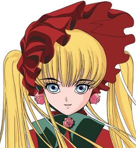 Rating: Safe Score: 0 Tags: 1girl bangs blonde_hair blue_eyes bonnet bow bowtie flower green_bow hat image long_hair looking_at_viewer pink_flower pink_rose portrait rose shinku simple_background solo twintails white_background User: admin