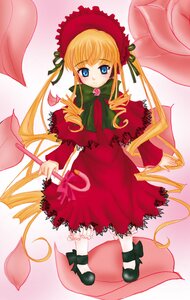 Rating: Safe Score: 0 Tags: 1girl blonde_hair blue_eyes bonnet bow bowtie dress drill_hair flower full_body green_bow image long_hair long_sleeves looking_at_viewer red_dress rose shinku shoes sidelocks solo standing twintails very_long_hair white_legwear User: admin