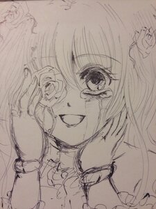 Rating: Safe Score: 0 Tags: 1girl flower hair_flower hair_ornament image kirakishou looking_at_viewer monochrome rose sketch smile solo traditional_media User: admin