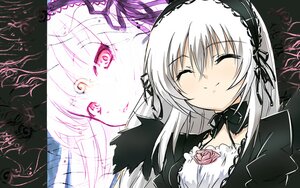 Rating: Safe Score: 0 Tags: closed_eyes dress flower frills hairband image long_hair multiple_girls ribbon rose silver_hair smile solo suigintou wings User: admin