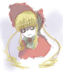 Rating: Safe Score: 0 Tags: 1girl bangs blonde_hair bonnet bow bowtie dress green_eyes image long_hair long_sleeves shinku sidelocks simple_background solo User: admin