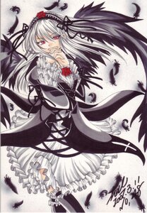 Rating: Safe Score: 0 Tags: 1girl black_feathers black_wings dress feathers flower frilled_sleeves frills hairband image long_hair long_sleeves looking_at_viewer red_eyes rose silver_hair solo suigintou wings User: admin