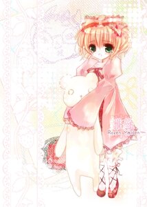 Rating: Safe Score: 0 Tags: 1girl blonde_hair bow dress frills full_body green_eyes hina_ichigo hinaichigo image long_sleeves looking_at_viewer pink_dress short_hair solo standing white_legwear User: admin