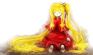 Rating: Safe Score: 0 Tags: 1girl blonde_hair closed_eyes doll_joints dress hair_ribbon image joints long_hair red_dress ribbon shinku sitting solo very_long_hair User: admin