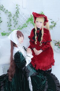 Rating: Safe Score: 0 Tags: 2girls blonde_hair blue_eyes bonnet brown_hair dress flower frills long_hair long_sleeves multiple_cosplay multiple_girls pantyhose rose shinku sitting suiseiseki tagme User: admin