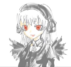 Rating: Safe Score: 0 Tags: 1girl bangs black_dress black_wings blush closed_mouth dress eyebrows_visible_through_hair image long_hair looking_at_viewer red_eyes simple_background solo striped suigintou traditional_media upper_body white_background white_hair wings User: admin