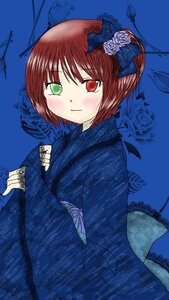 Rating: Safe Score: 0 Tags: 1girl blue_flower blue_rose blush flower green_eyes hair_flower heterochromia image japanese_clothes kimono red_eyes red_hair rose short_hair smile solo souseiseki User: admin