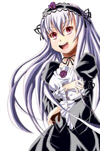 Rating: Safe Score: 0 Tags: 1girl :d black_dress dress flower frills hairband image lolita_hairband long_hair long_sleeves looking_at_viewer open_mouth pink_eyes puffy_sleeves ribbon rose silver_hair simple_background smile solo suigintou very_long_hair white_background User: admin