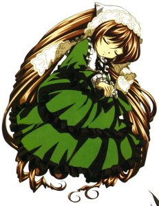 Rating: Safe Score: 0 Tags: 1girl brown_hair closed_eyes dress frills full_body green_dress image long_hair long_sleeves simple_background sleeping solo suiseiseki very_long_hair white_background User: admin