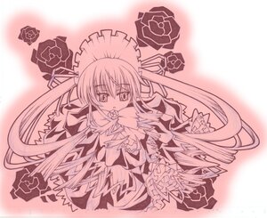 Rating: Safe Score: 0 Tags: 1girl dress flower frills image lineart long_hair long_sleeves looking_at_viewer monochrome pink_rose pink_theme ribbon rose shinku solo thorns very_long_hair User: admin
