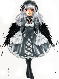 Rating: Safe Score: 0 Tags: 1girl black_wings boots cross-laced_footwear dress feathers frills full_body hairband image juliet_sleeves knee_boots lolita_hairband long_hair long_sleeves looking_at_viewer puffy_sleeves red_eyes silver_hair solo standing suigintou white_background wings User: admin