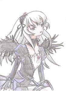 Rating: Safe Score: 0 Tags: 1girl black_dress black_ribbon black_wings detached_collar dress flower frills hairband image long_hair long_sleeves pink_eyes ribbon rose simple_background solo suigintou white_background wings User: admin