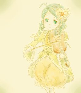 Rating: Safe Score: 0 Tags: 1girl dress drill_hair green_eyes green_hair hair_ornament image instrument kanaria long_sleeves ribbon rose simple_background solo twin_drills violin yellow_dress User: admin