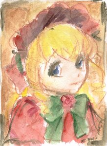 Rating: Safe Score: 0 Tags: 1girl bangs blonde_hair blue_eyes bow bowtie face hat image looking_at_viewer shinku short_hair simple_background solo white_background User: admin