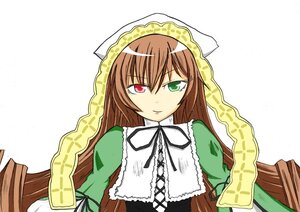 Rating: Safe Score: 0 Tags: 1girl brown_hair dress green_dress green_eyes head_scarf heterochromia image long_hair long_sleeves looking_at_viewer red_eyes simple_background solo suiseiseki very_long_hair white_background User: admin